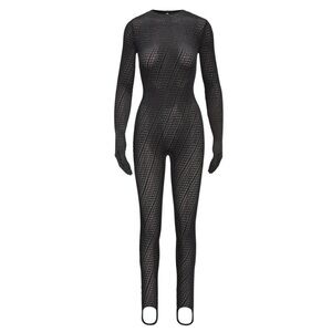 Kim Kardashian SKIMS Sculpt Sheer Jumpsuit Long Sleeve, Onyx